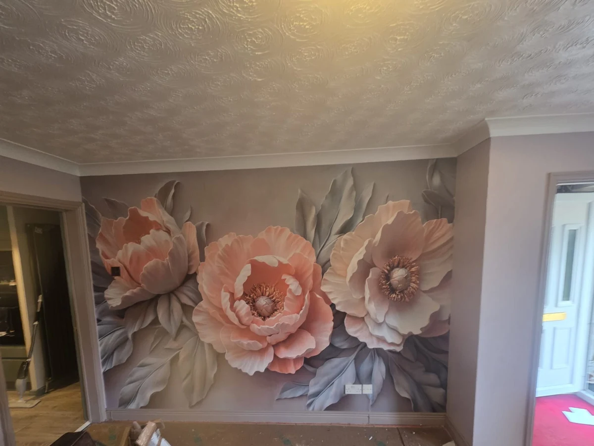 feature-wall-painting-floral-mural-living-room-lincoln-decorators Floral mural feature wall in a Lincoln living room by Lincoln Decorators