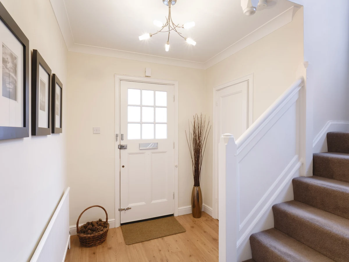 Painters and decorators in Lincoln - bright white entrance hallway by Lincoln Decorators