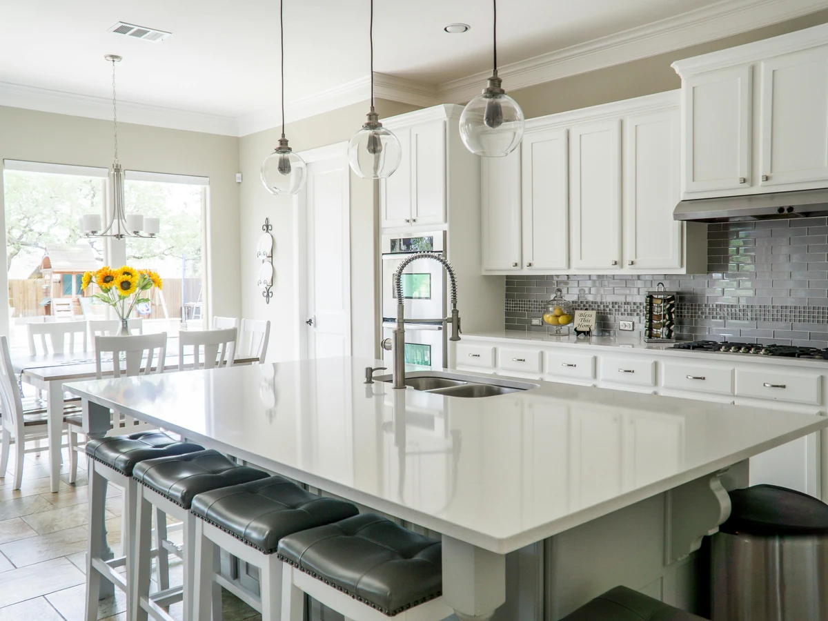 Kitchen painting in Branston, large white kitchen by Lincoln Decorators